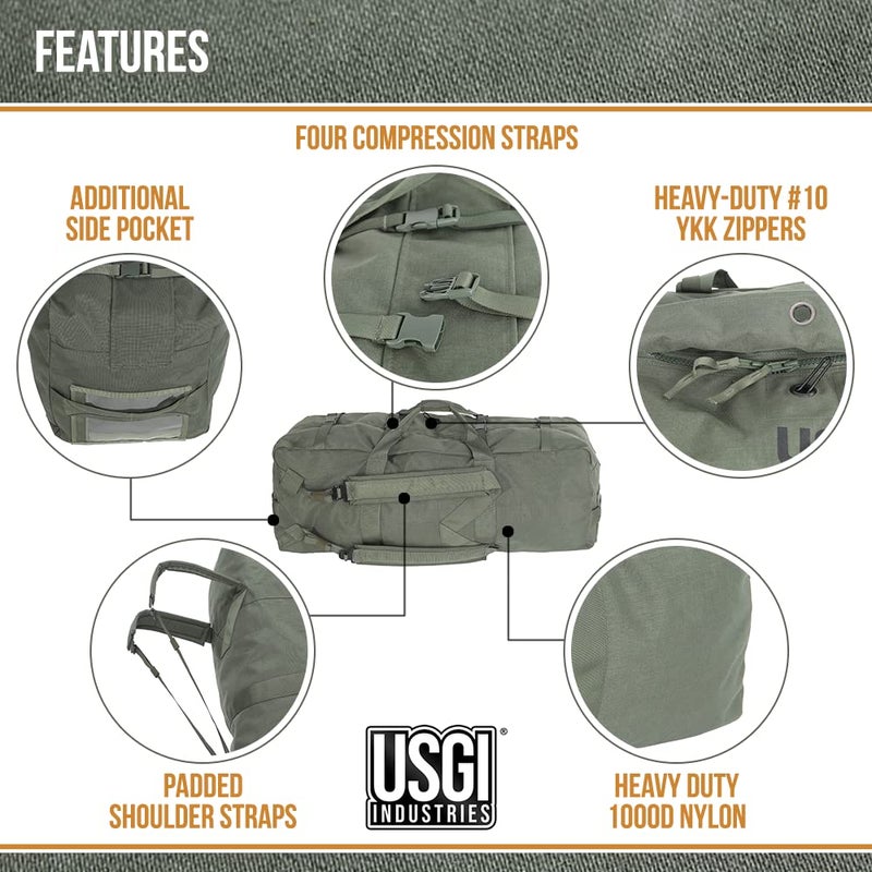 USGI Industries Tactical Duffel Bag | Military Deployment Luggage | Perfect for Camping, Hiking, Traveling, Stealth, Survival | Convertible Multi-Functional Backpack - Image 3